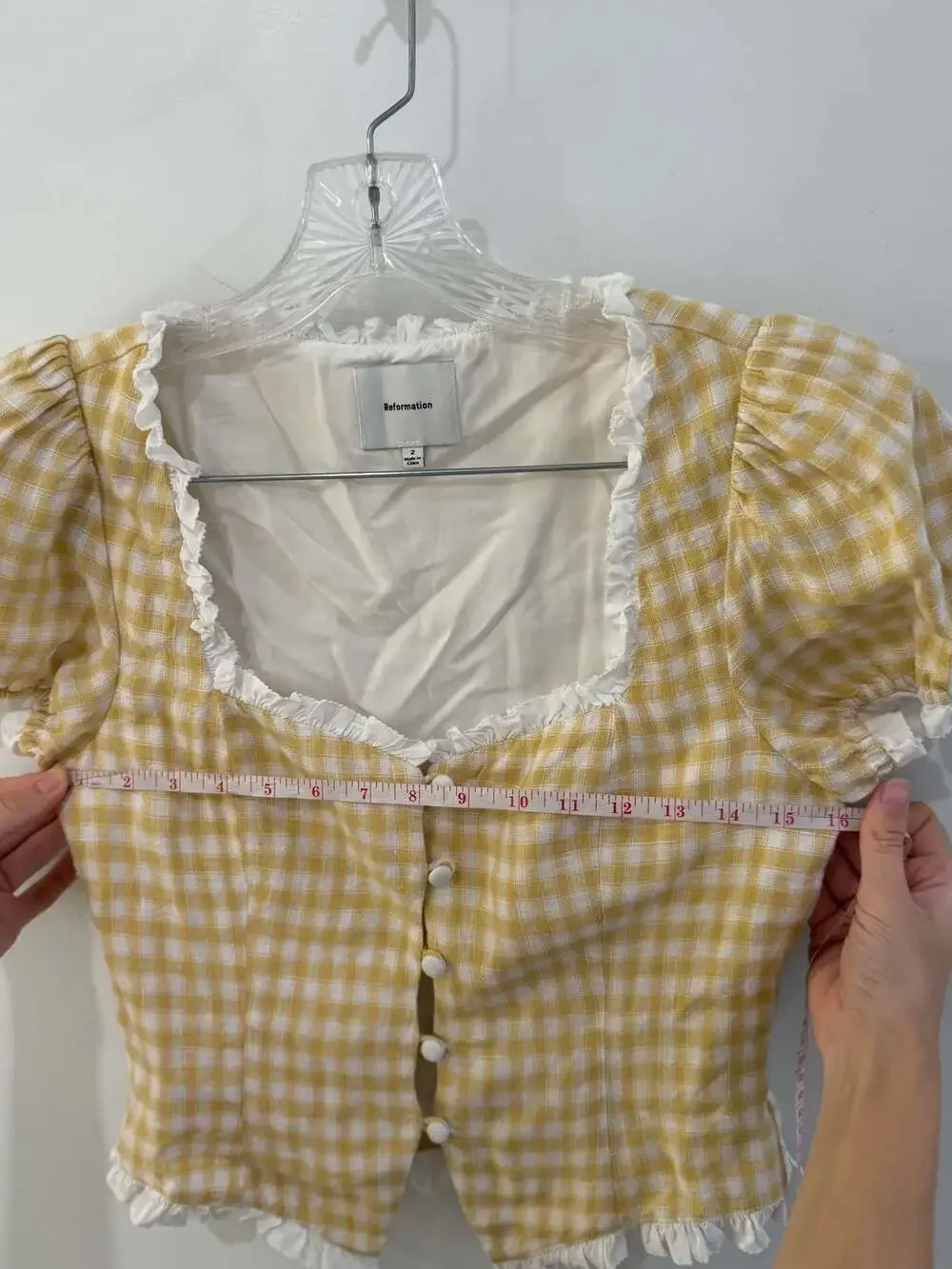 Reformation Rosemary Linen Top in Yellow Gingham